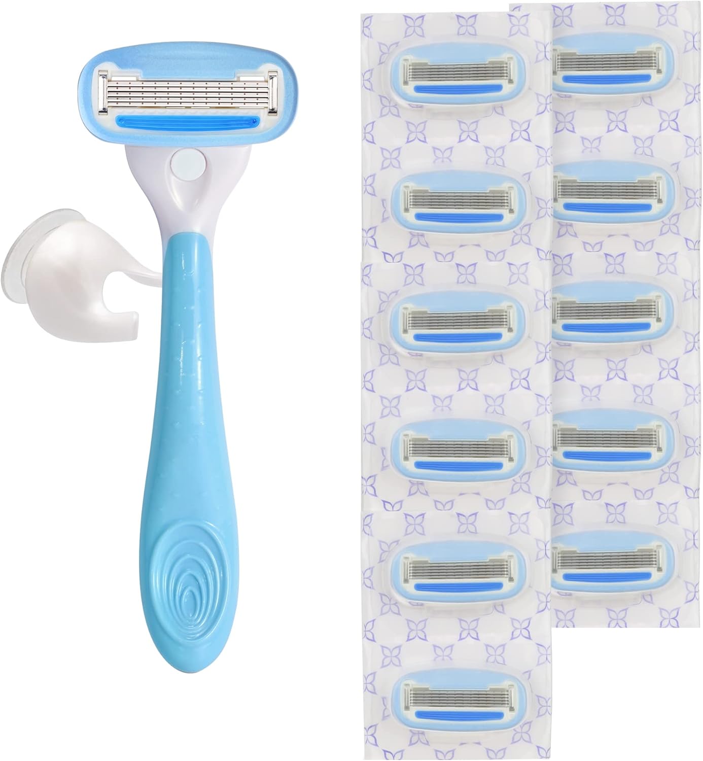 Thumbnail 2 de Amazon Basics 5-Blade Women’s Razor Handle Set (12 Refills + Shower Hanger) – Blue