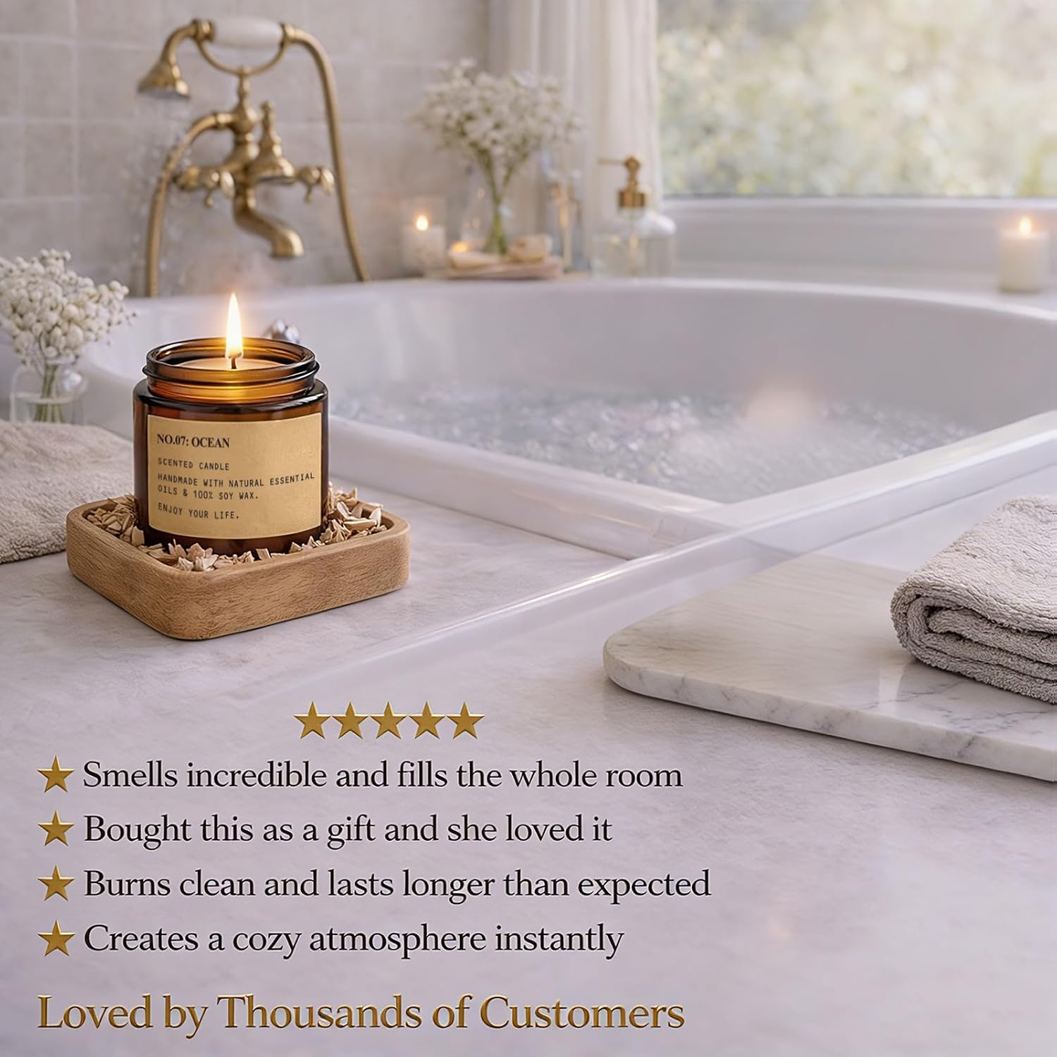 Detalle de Scented Candles for Home: 8-Pack Soy Wax Gift Set in Vintage Amber Jars