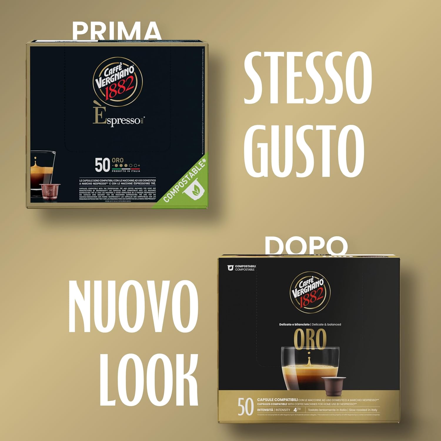 Detalle 2 de Caffè Vergnano 1882 – 50 Capsule Oro: compatibile Nespresso ed Espresso1882, compostabili