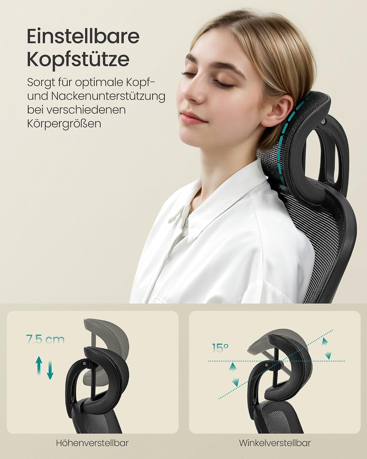 Thumbnail 4 de SONGMICS OBN047B01 ergonomischer Bürostuhl 53 cm