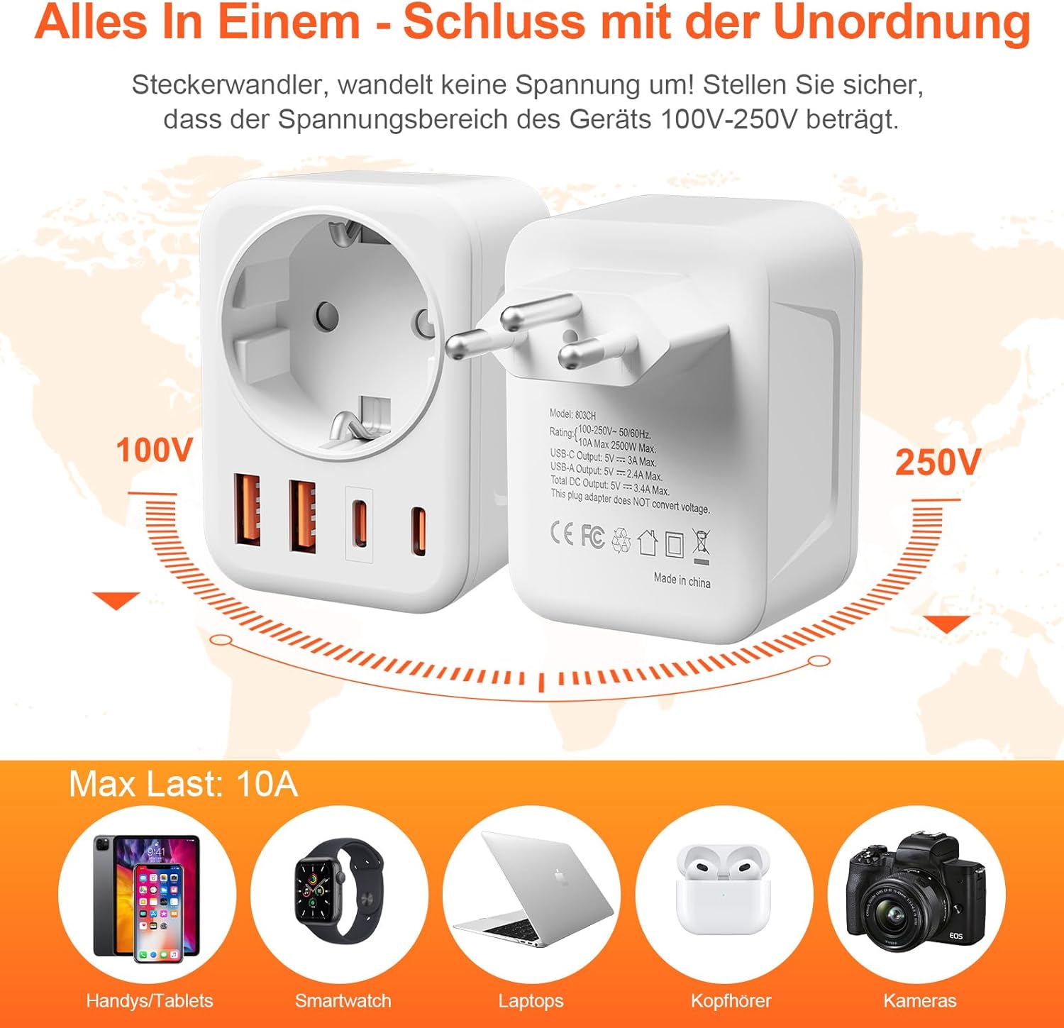 Thumbnail 3 de Denlane Adapter Schweiz 2500W Reiseadapter 🔌