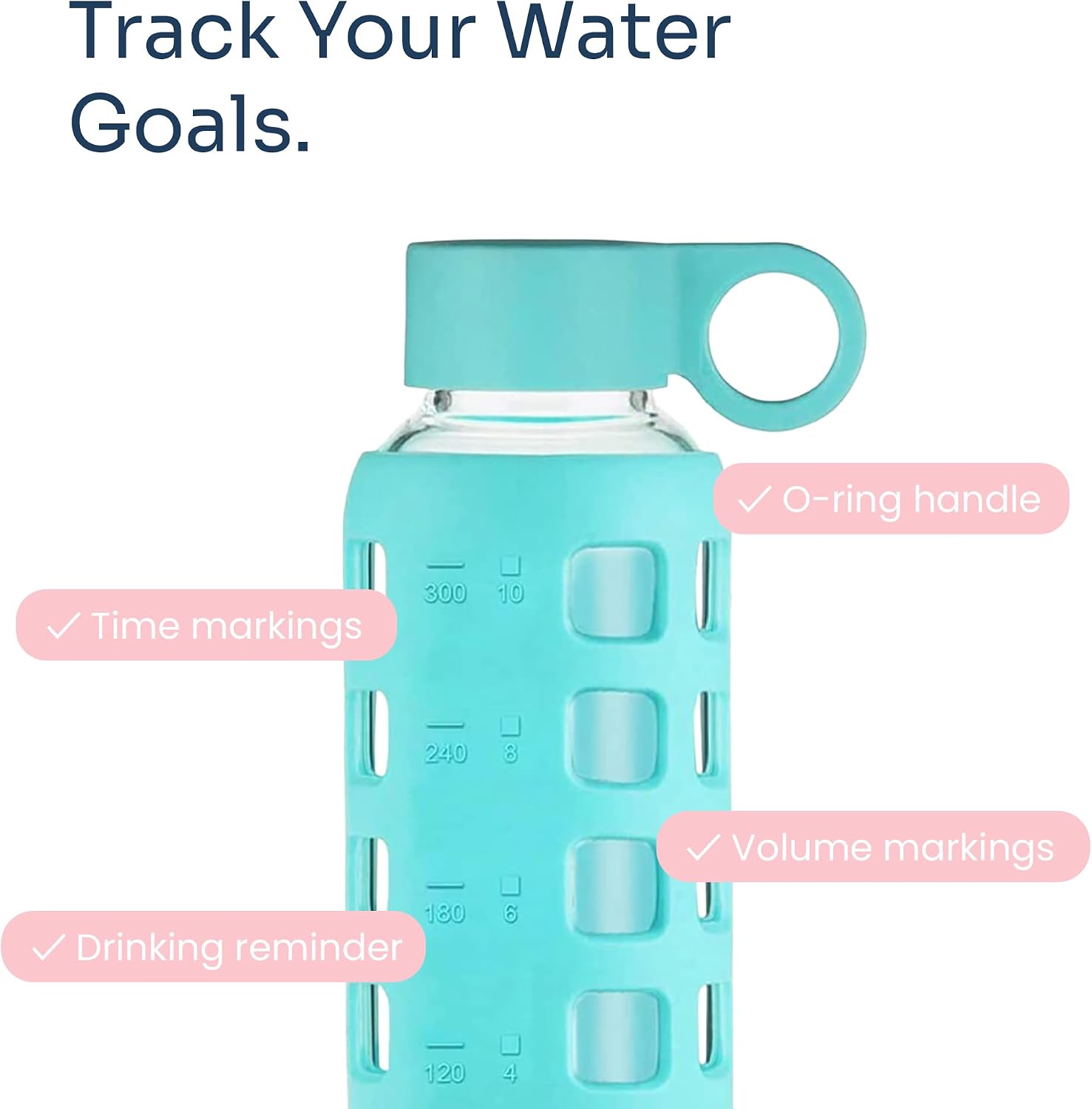 Detalle de purifyou 22oz Glass Water Bottle with Markers 📗