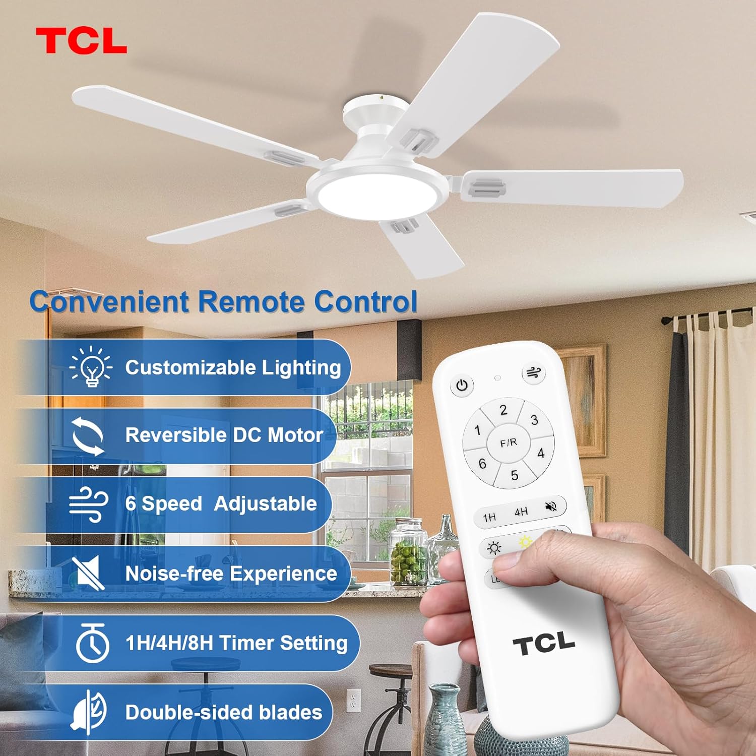 Detalle 2 de TCL 52" Low Profile Ceiling Fan with Light 🪄