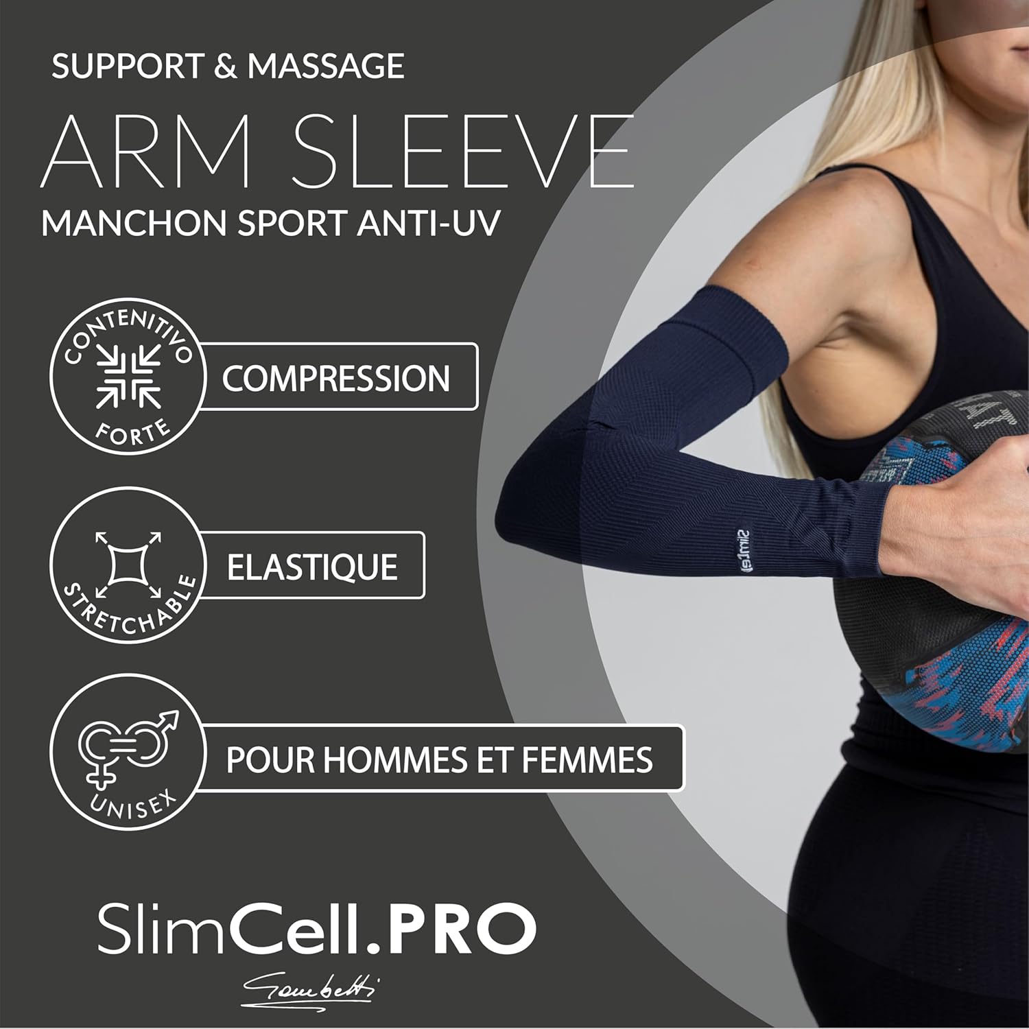 Thumbnail 1 de SlimCell Gambetti Manchon de Compression Sport Unisex – Support Musculaire et UV pour Running, Cyclisme et Plus