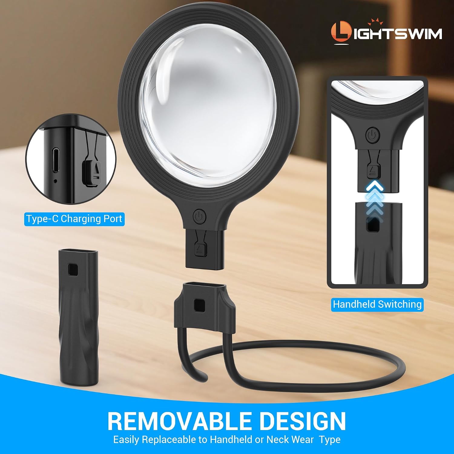 Detalle 2 de Lente d'ingrandimento da collo con luce: ingrandimento 5X/10X e 30 LED per lettura e lavori ravvicinati