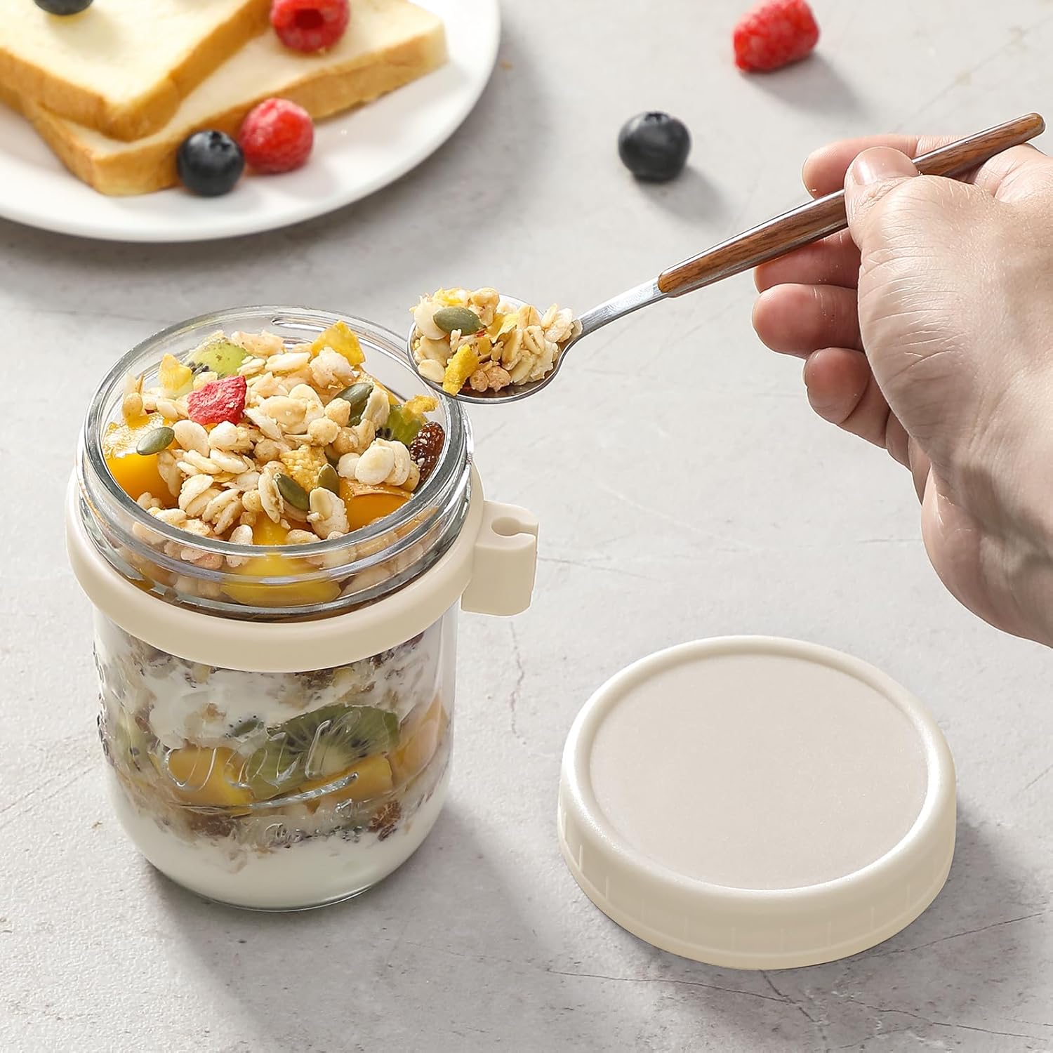 Thumbnail 4 de LANDNEOO 4-Pack Overnight Oats Containers (16 oz) with Airtight Lids, Spoons & Silicone Seal