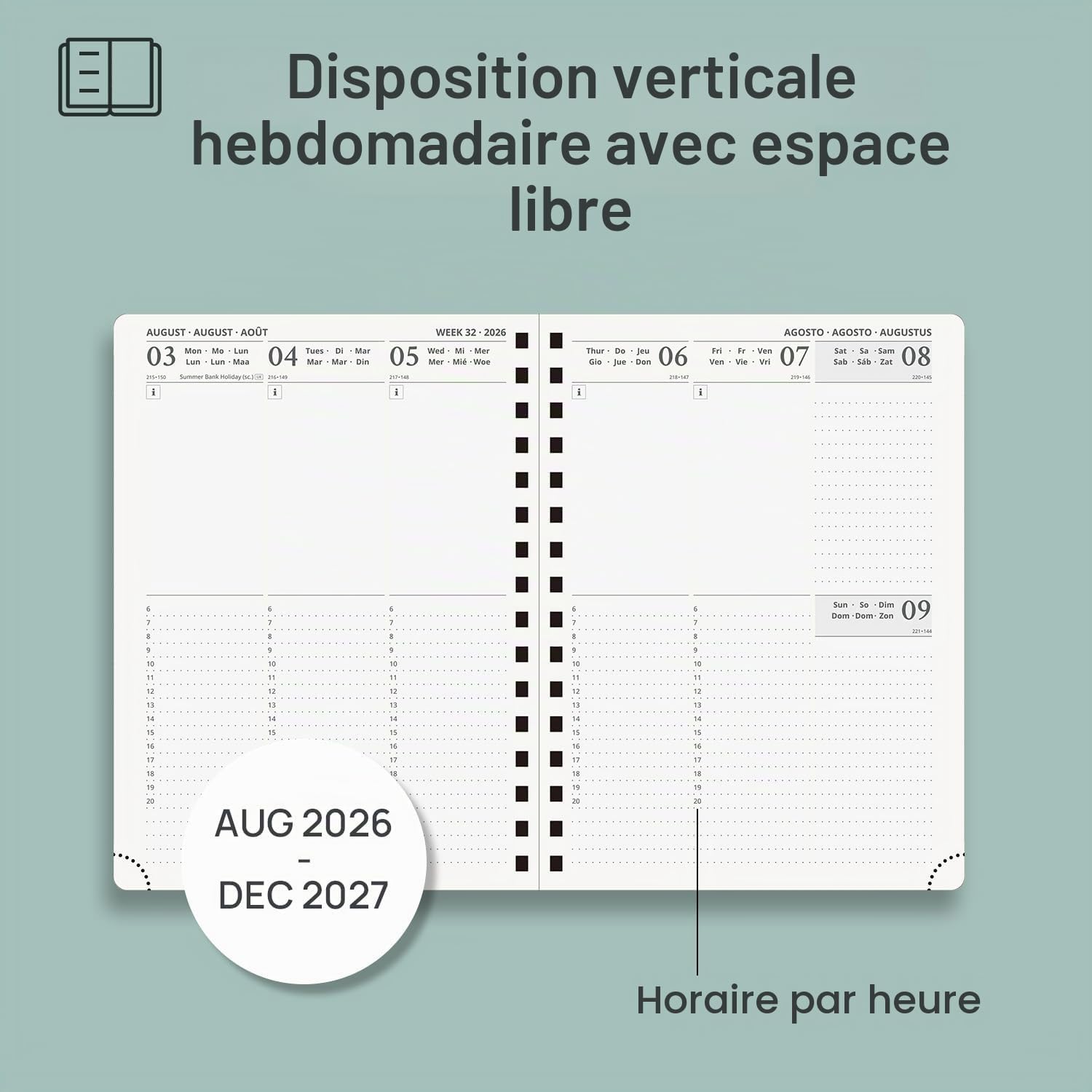 Detalle de POPRUN 27-AW6HA5-NB agenda 2026/2027, weekplanner met spiraalbinding