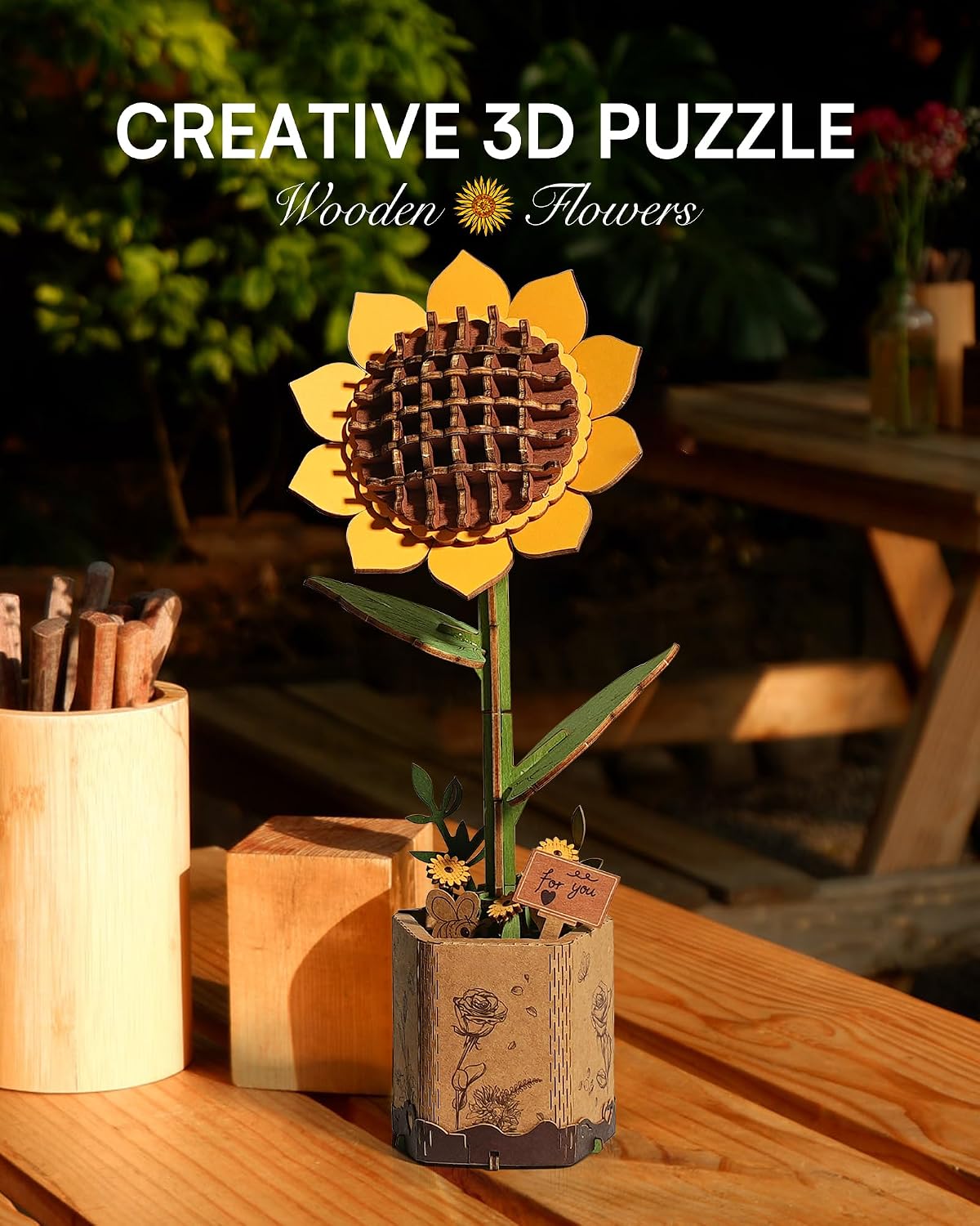 Detalle 2 de Robotime Flor Puzzles 3D Madera Girasol 🌻