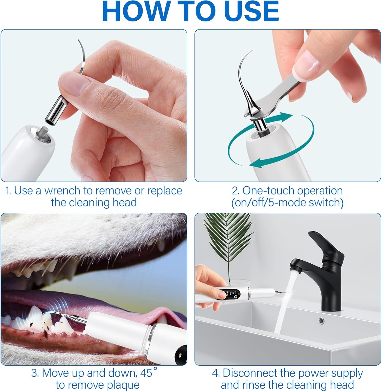 Thumbnail 5 de Collazoey Kit Pulizia Denti per Cani e Gatti con spazzolino a ultrasuoni 5 modalità e LED