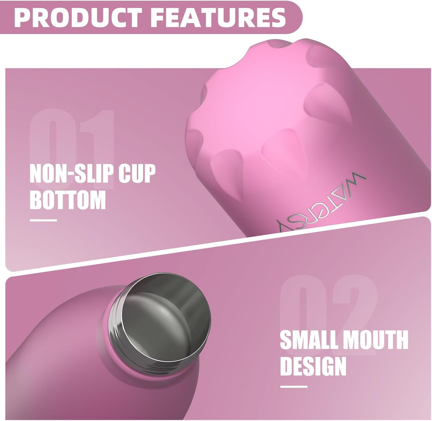 Thumbnail 1 de WATERSY Double Walled Stainless Steel Insulated Water Bottle (500ml) – Gloss Pink
