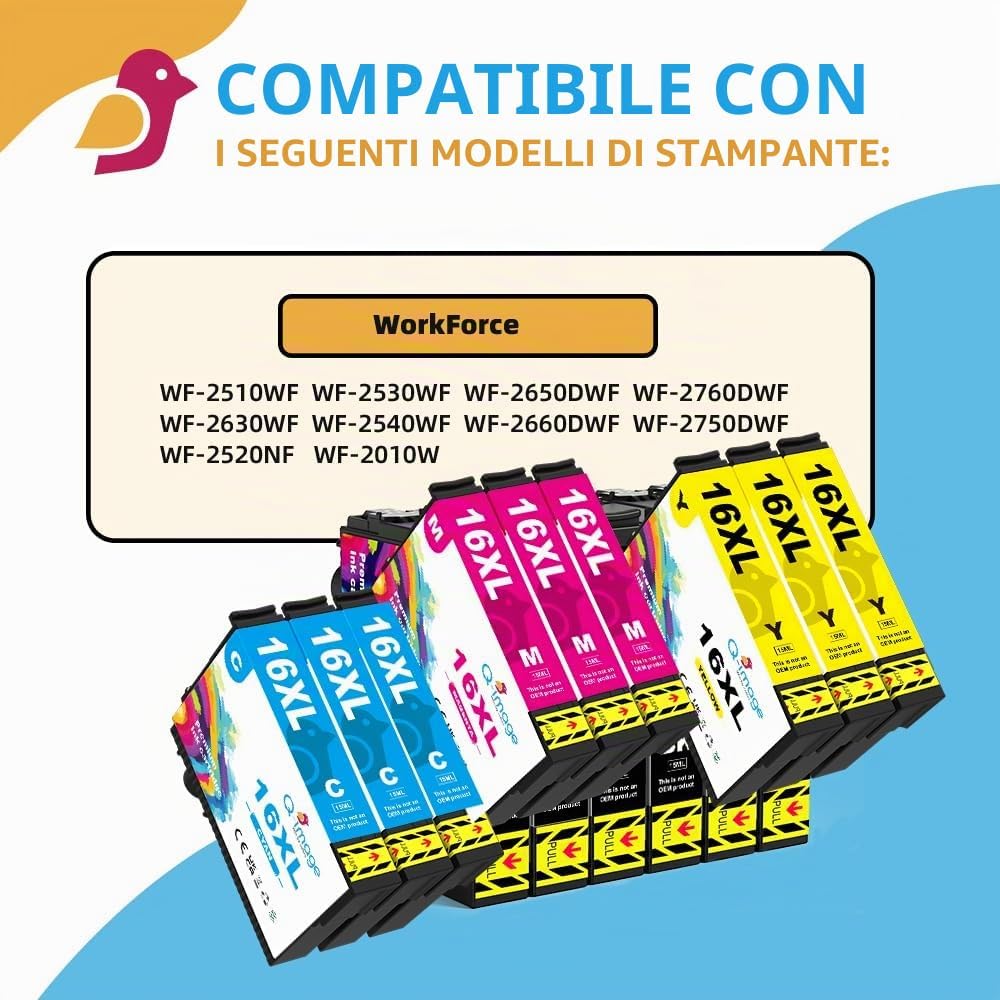 Detalle de 9-Pack 16XL Cartucce d'inchiostro Compatibile per Epson WorkForce (Ciano, Magenta, Giallo)