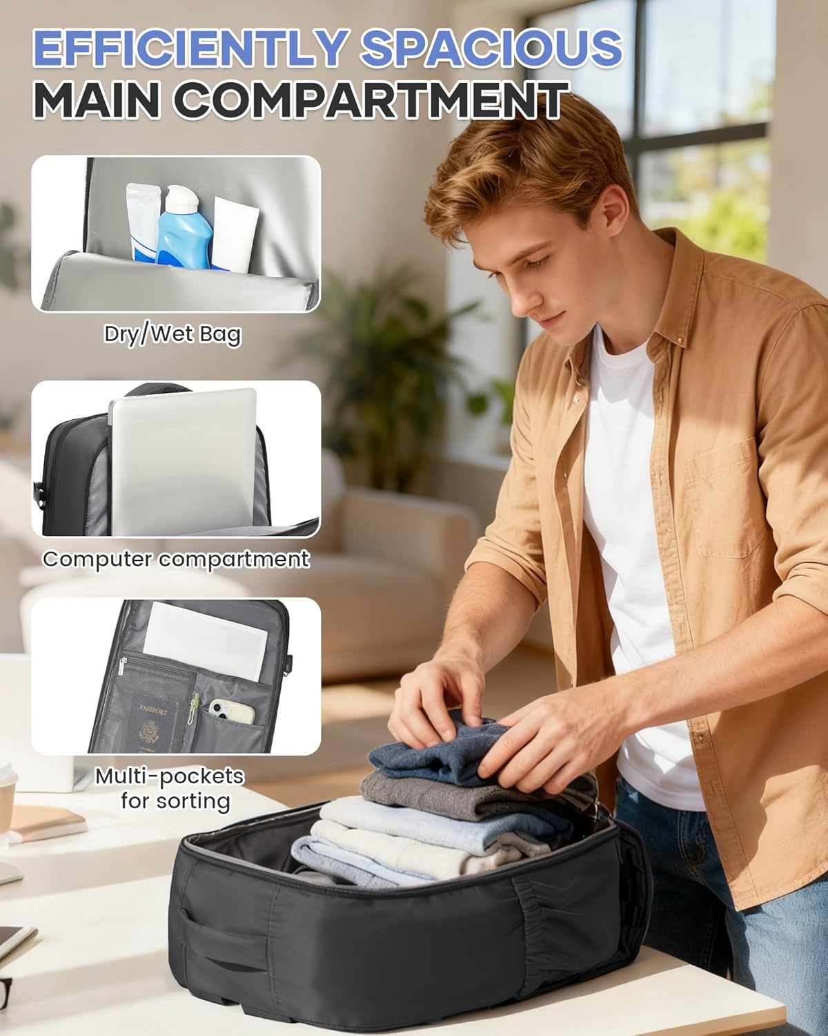 Thumbnail 6 de WONHOX Large Travel Backpack (Carry-on Approved) for Laptop, Shoes & Wet Items