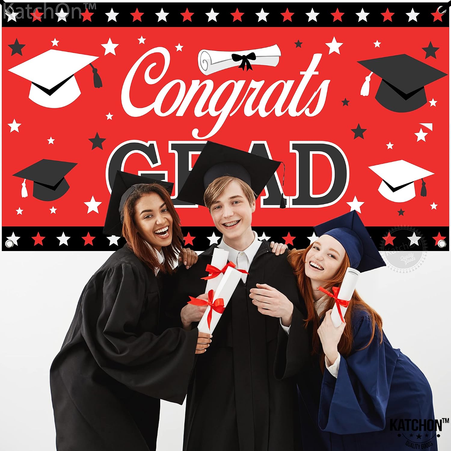 Thumbnail 6 de Graduation Decorations 2026 | Red & Black Congrats Grad Banner (72x44) by KatchOn
