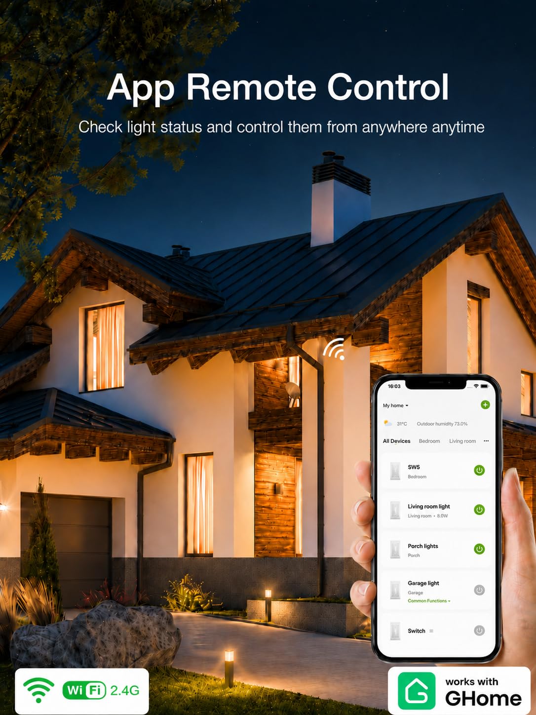 Detalle 1 de GHome Smart SW5 Smart Light Switches, 4-Pack, Wi-Fi, Alexa and Google Control