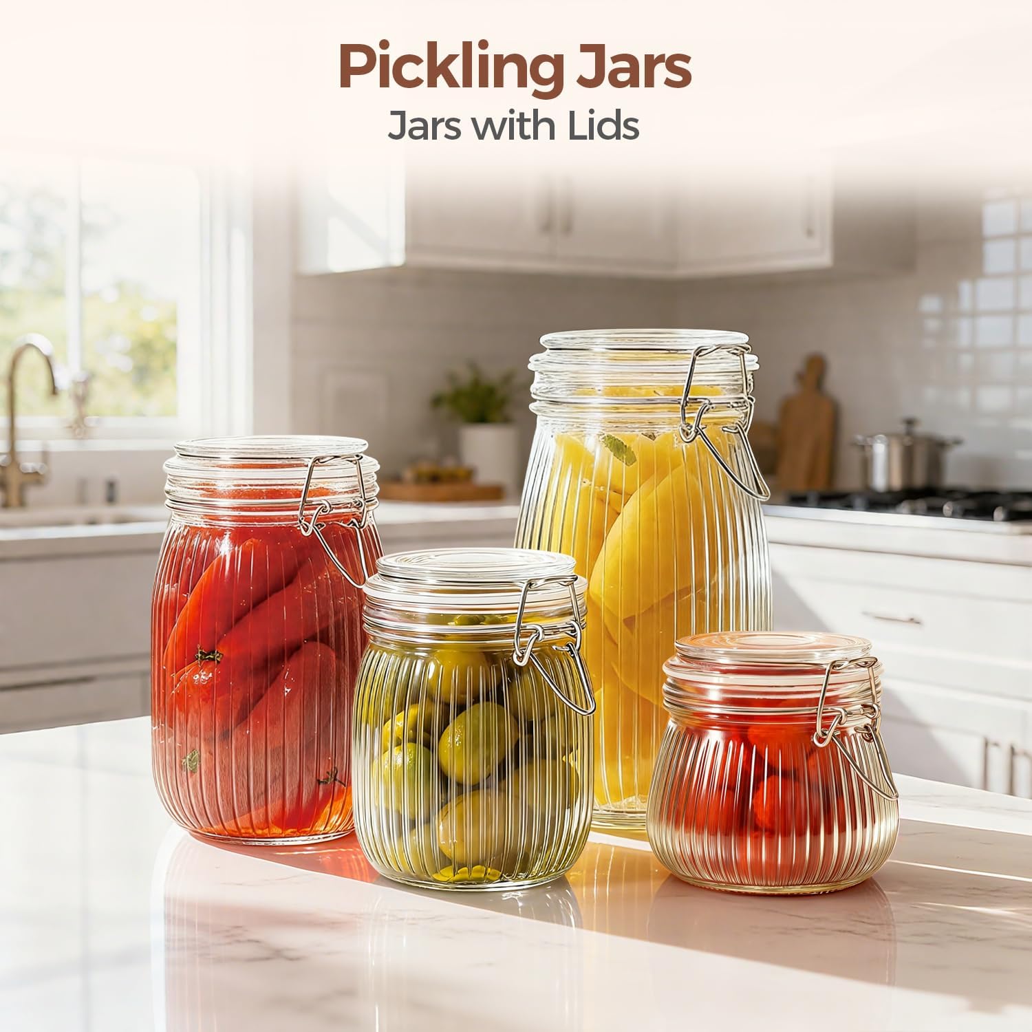 Detalle de ComSaf 750 ml Ribbed Airtight Glass Storage Jars, Set of 6