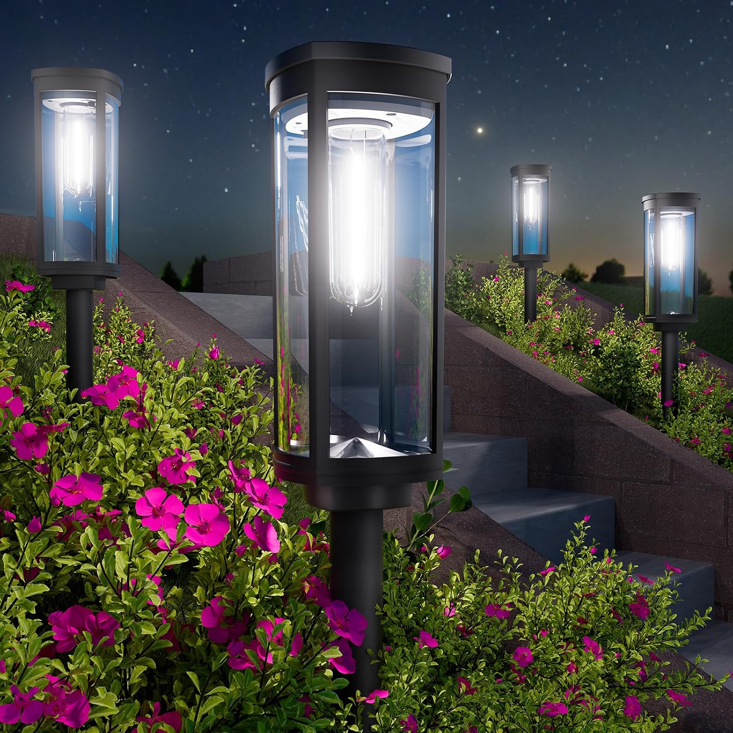 Detalle de BITPOTT PW-T-006 Solar Pathway Lights, 8-Pack Cool White, IP65