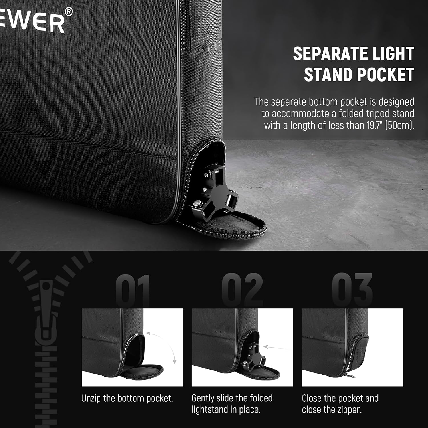 Thumbnail 4 de Neewer RU-011 ring light carrying bag with separate stand storage and foam padding