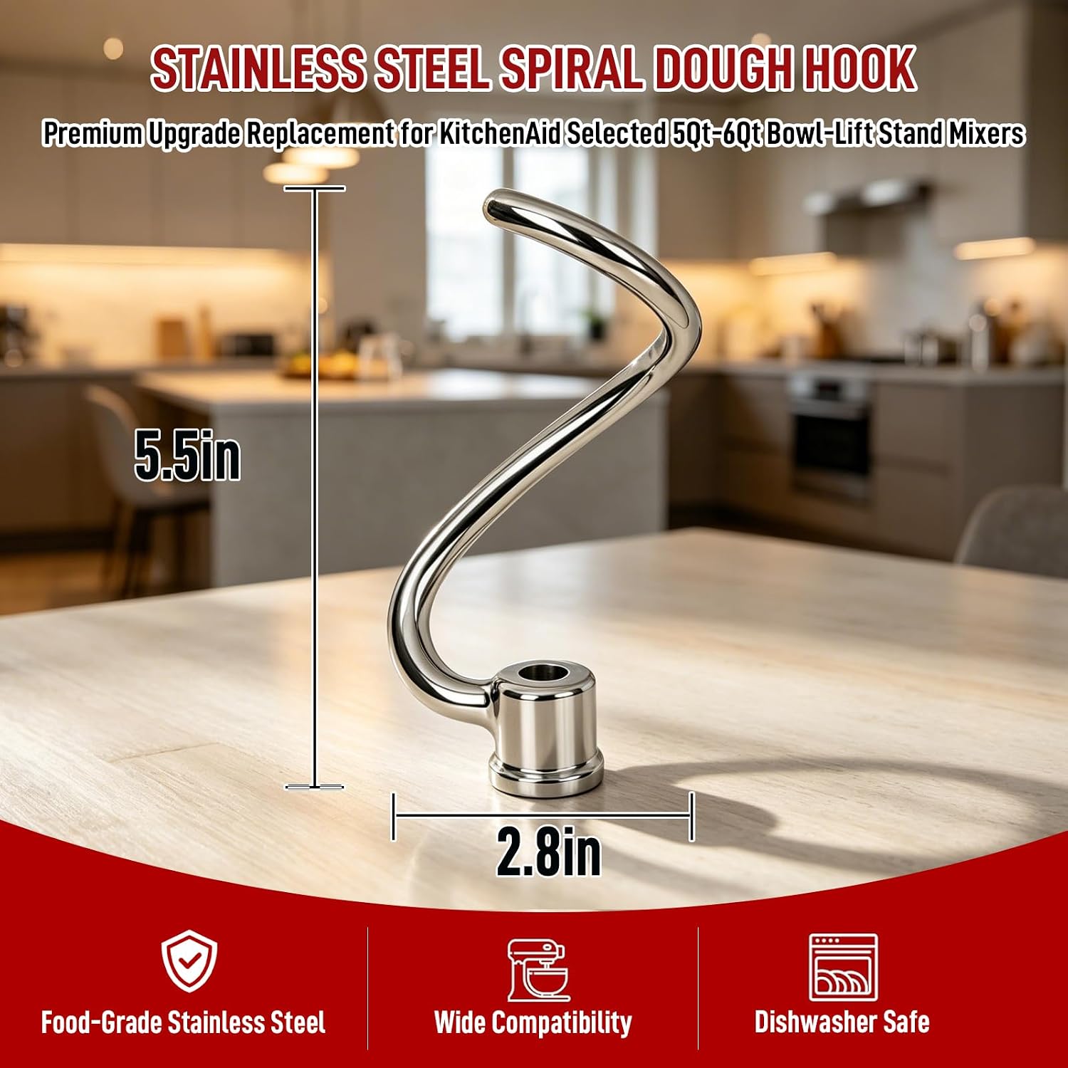 Thumbnail 2 de KitchenAid-Compatible Dough Hook, Stainless Steel
