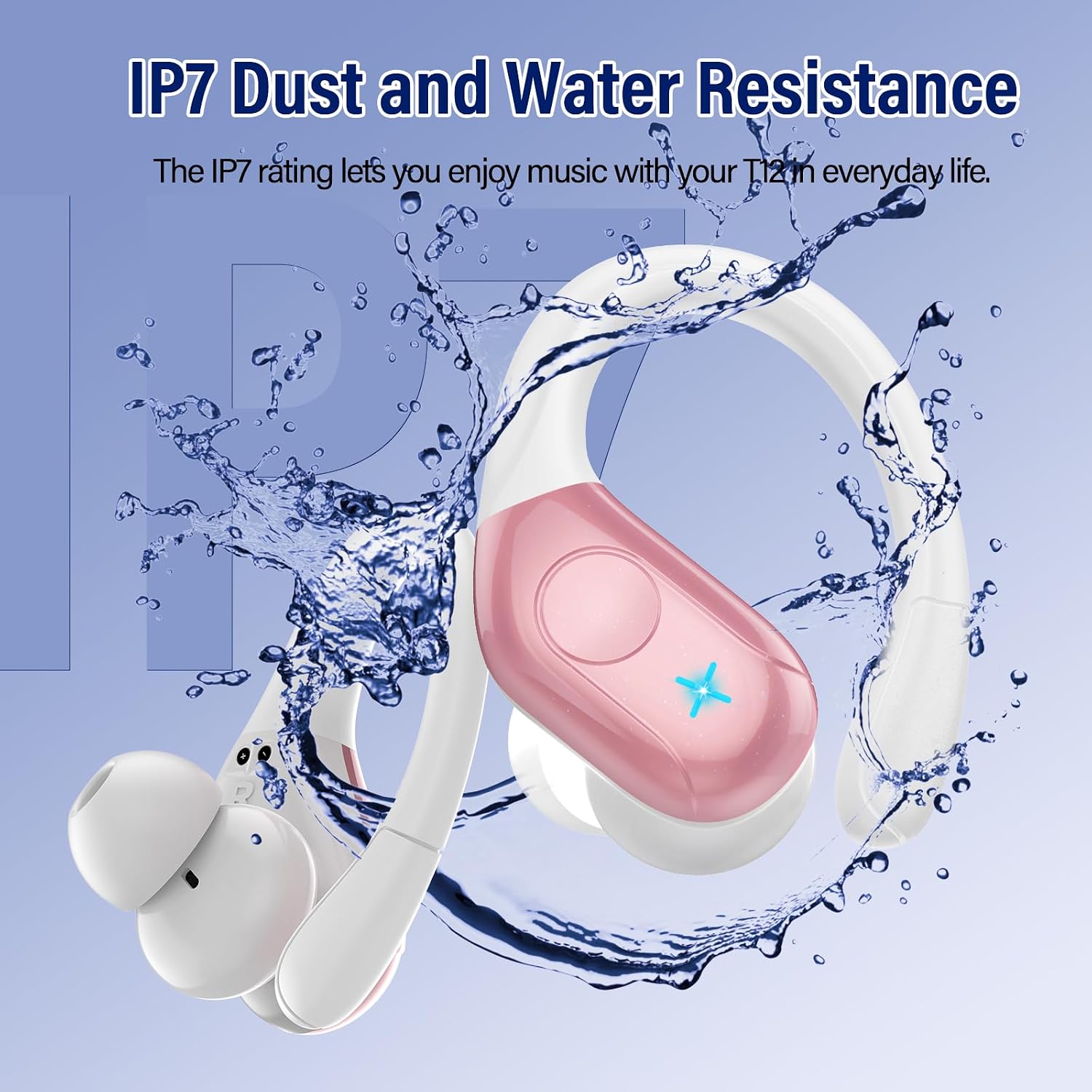 Thumbnail 6 de Qecnato T12 Wireless Earbuds, IP7 Waterproof, Bluetooth 5.4, Blush Pink