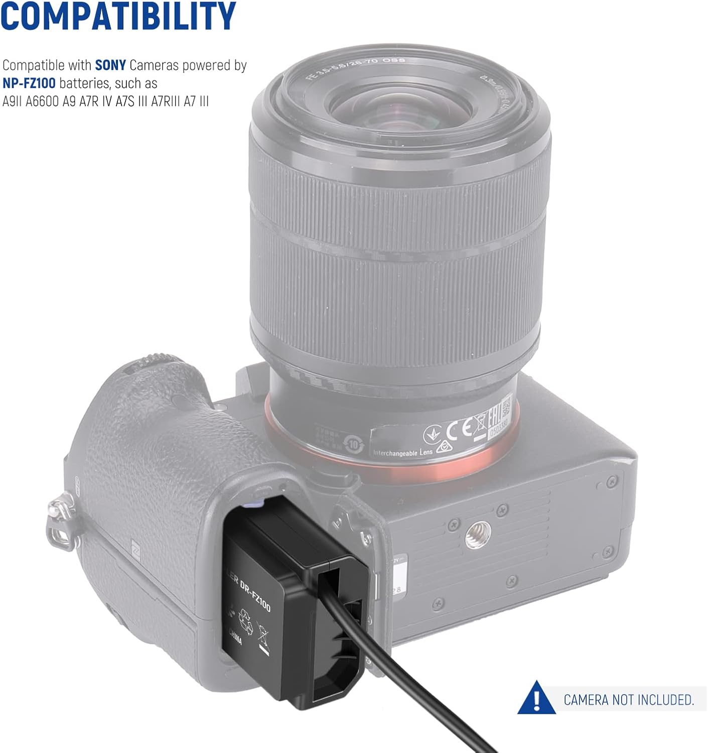 Detalle 2 de NEEWER NP-FZ100 Adaptateur secteur AC/DC + coupleur DC (batterie factice) pour Sony