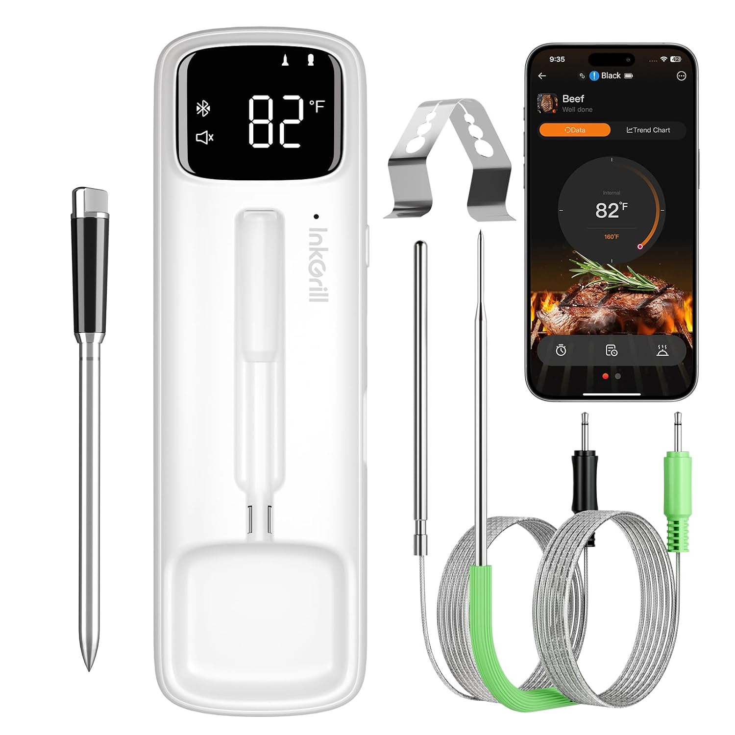 Detalle de InkGrill 2-in-1 Meat Thermometer with Wireless and Wired Probes, LED Display