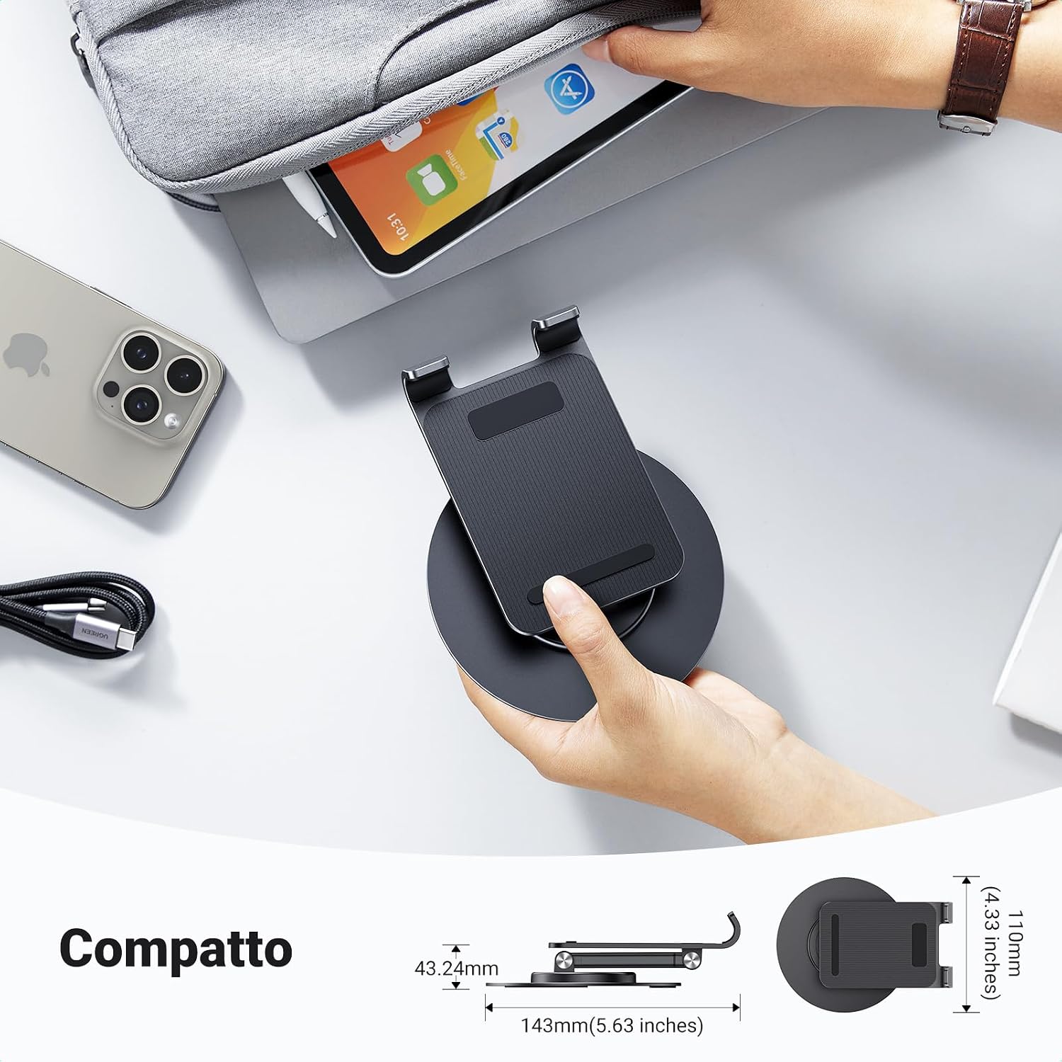Thumbnail 6 de UGREEN supporto cellulare regolabile da tavolo con base girevole 360° per iPad mini e smartphone 4–9,7