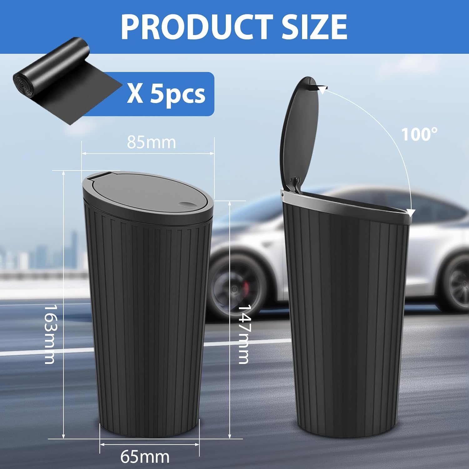 Detalle 2 de Gigmeta Cestino per auto con coperchio: mini portarifiuti da inserire nel portabicchieri
