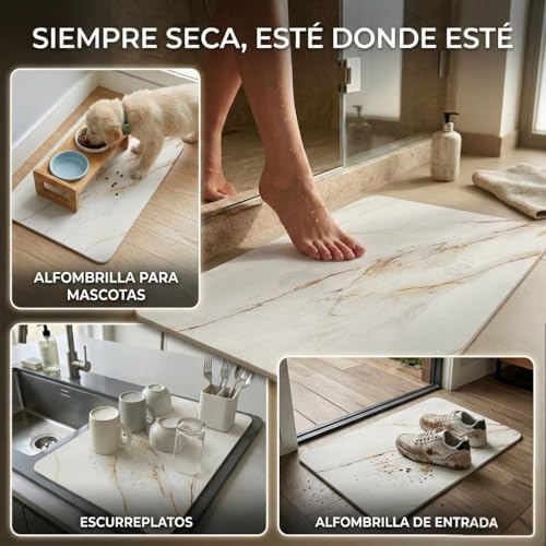 Thumbnail 7 de edihome Alfombra Diatomita Baño 40x60 cm Calacatta Gold: secado rápido, antideslizante y absorbente