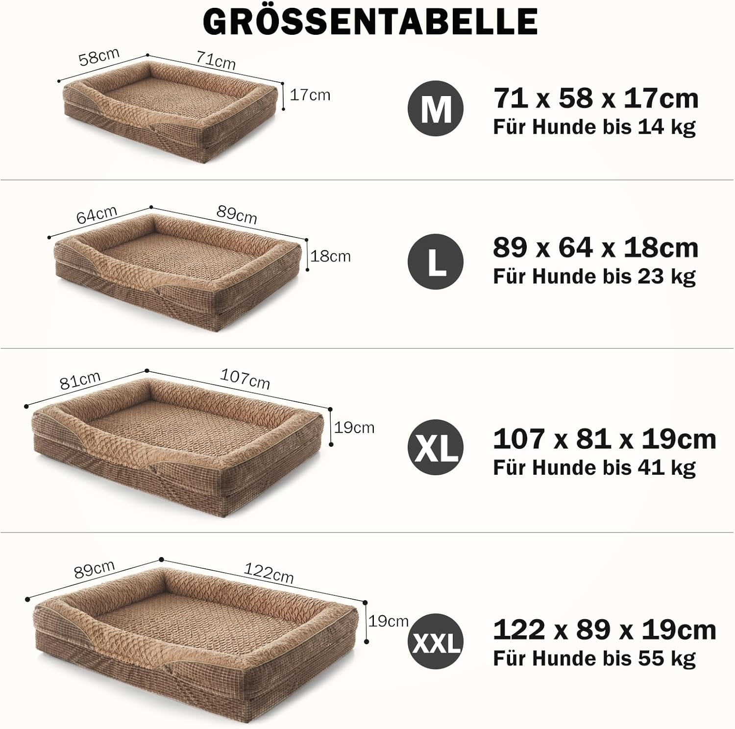 Thumbnail 4 de FURTIME Orthopädisches Hundebett Memory Foam XL (107 x 81 x 19 cm), braun – abnehmbar & waschbar