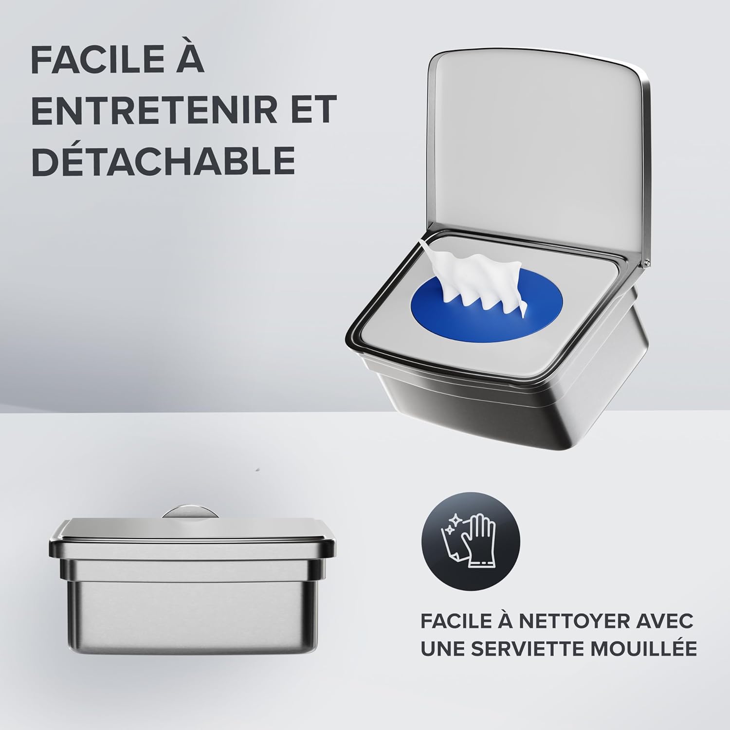 Thumbnail 3 de ovimar Boîte à lingettes humides avec couvercle en acier inoxydable poli — élégant rangement mural