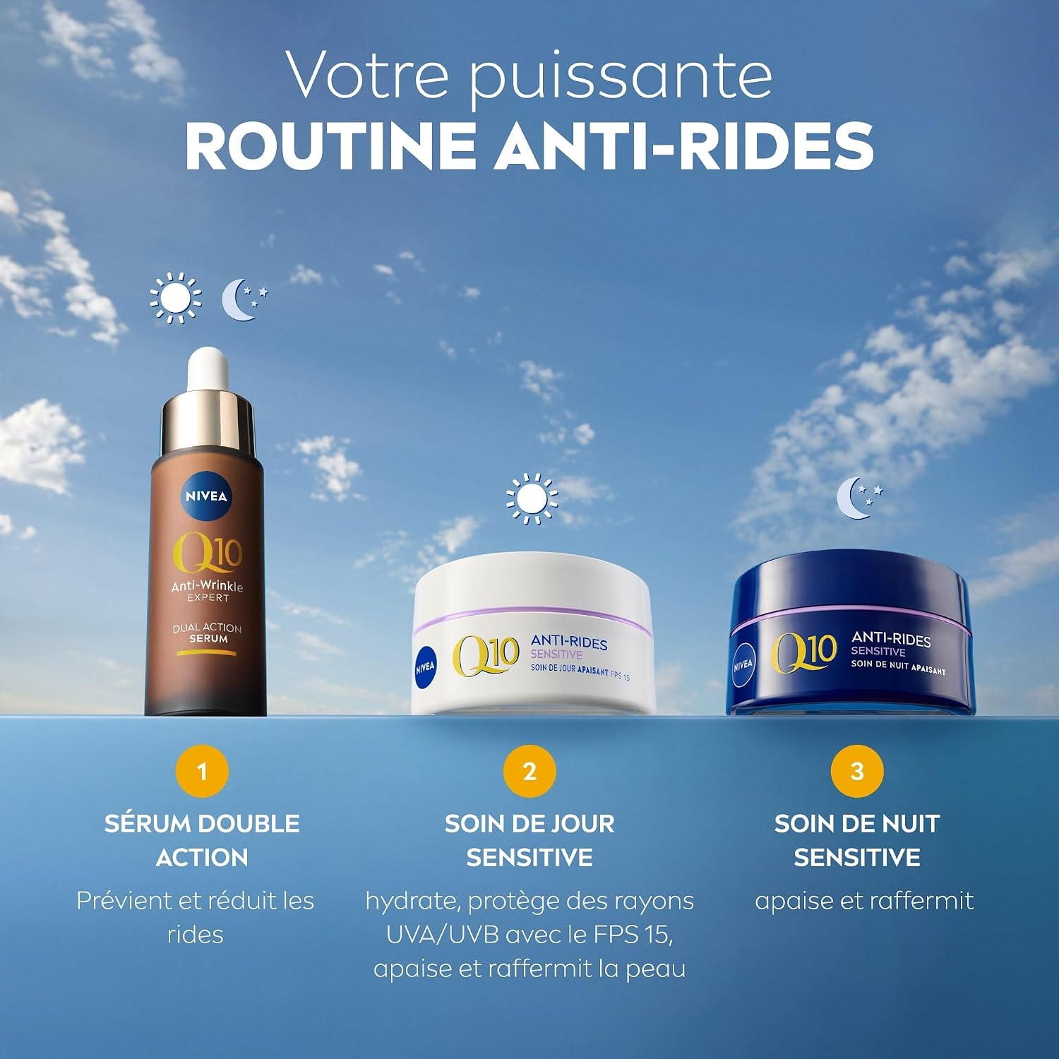 Detalle de NIVEA Q10 Sensitive Soin de Nuit 50 ml – crème anti-âge sans parfum pour peaux sensibles