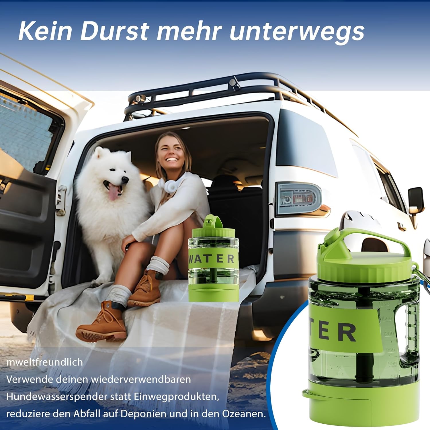 Thumbnail 2 de lesotc 2200 ml Hundetrinkflasche mit ausziehbarer Schüssel (XXL) – unterwegs für große Hunde, Armeegrün