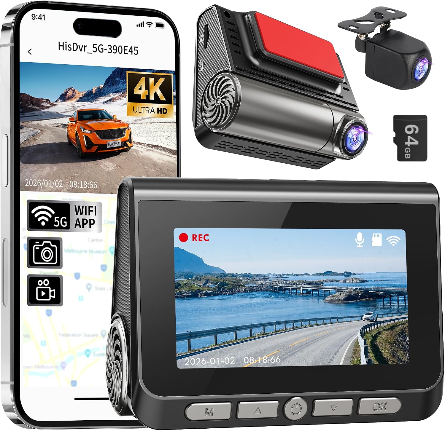 Detalle de Unknown Dash Cam 4K Dual‑Channel with 64GB