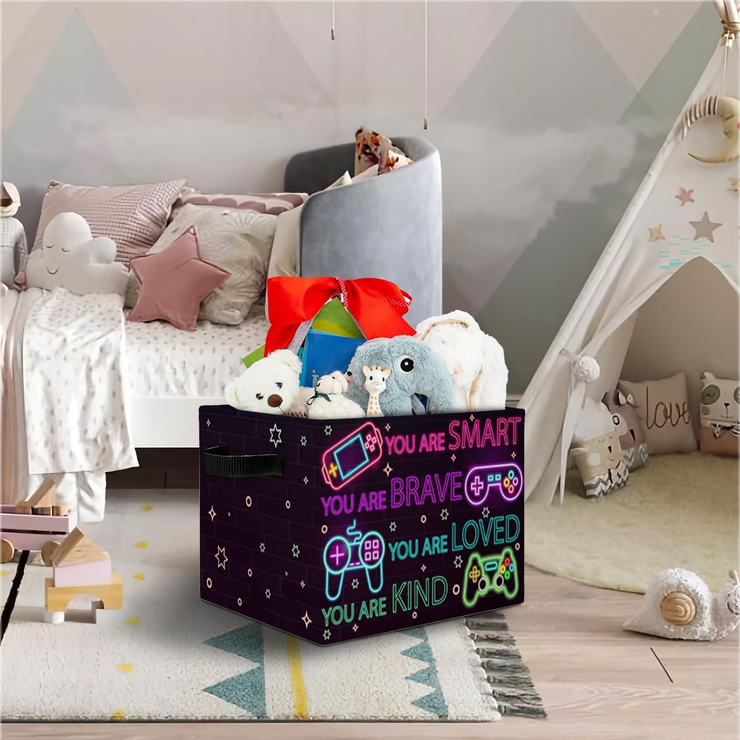 Thumbnail 1 de Elefeltclave 591 Collapsible Storage Bin, GAME Print, Polycotton, 14.3 x 10.6 x 10.6 Inches