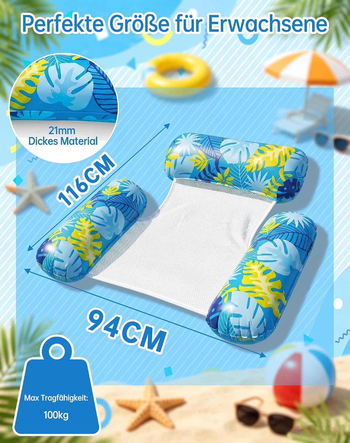 Thumbnail 6 de Wincany Luftmatratze Pool – 4-in-1 Kippsicheres 3-Röhren-Design, 116 × 94 cm, max. 100 kg