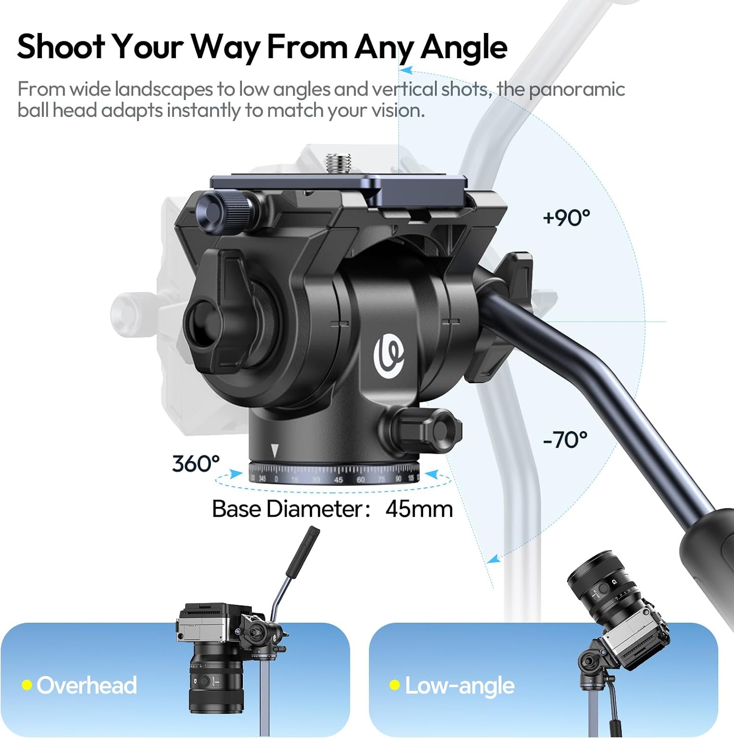 Detalle de Trépied photo et vidéo ULANZI 157 cm avec tête hydraulique 360° et support téléphone (compatible Arca Swiss)