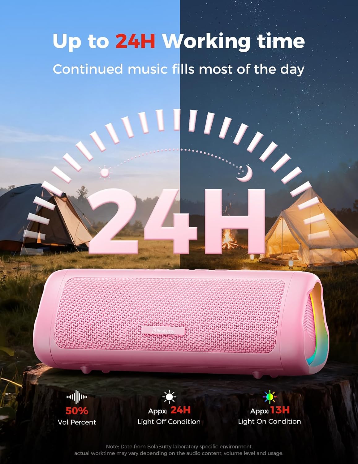 Detalle de BolaButty Bluetooth Speaker with HD Sound (Pink) – IPX5 Waterproof, 20H Playtime, BT5.3, TWS Pairing