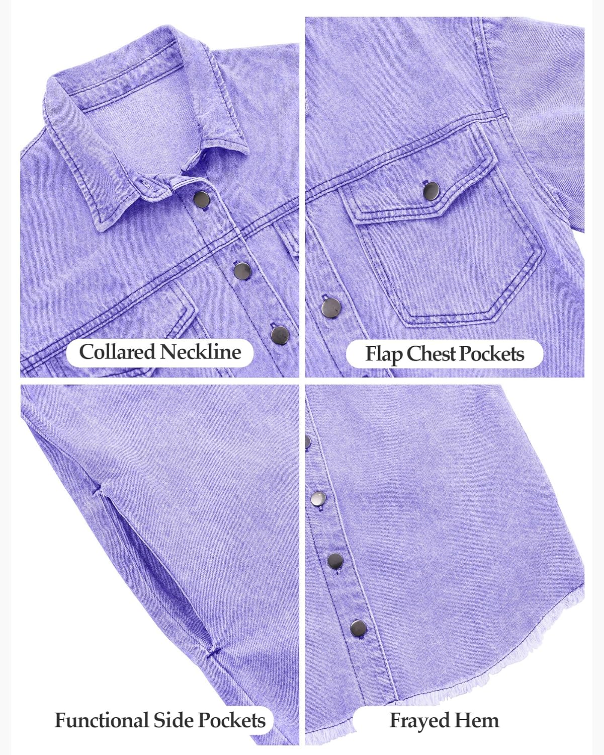 Thumbnail 5 de Vetinee Women’s Oversized Button Up Frayed Hem Shacket Long Sleeve Pockets Denim Jean Jacket