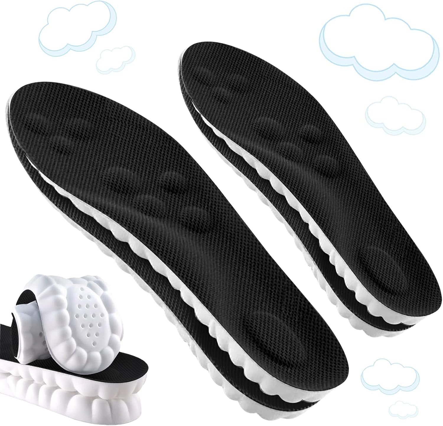 Detalle de 2 Pair Memory Foam Insoles with Arch Support for Women and Men – Cushioned, Breathable Shoe Inserts (29.5 cm)