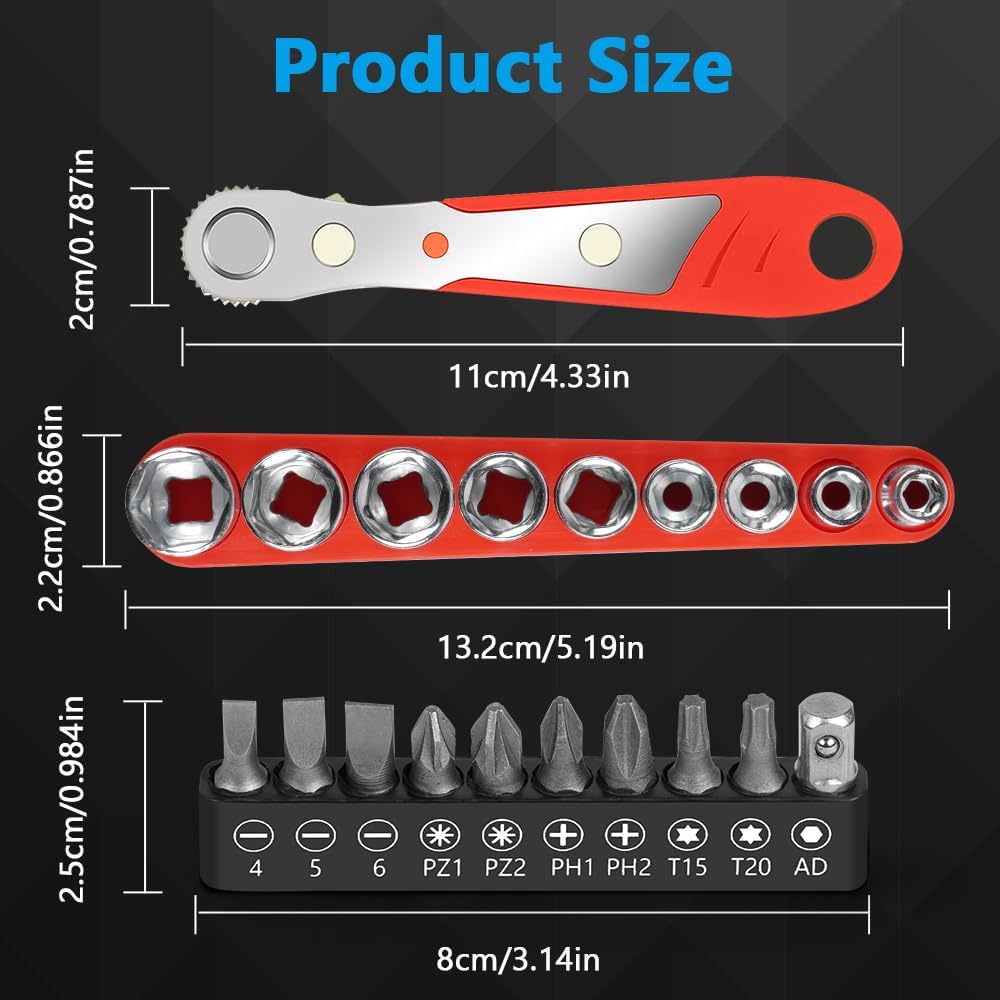 Thumbnail 1 de OSDUE Cacciavite a Cricchetto 110 mm Mini – Chiave magnetica 1/4", 36 cricchetti, set portatile