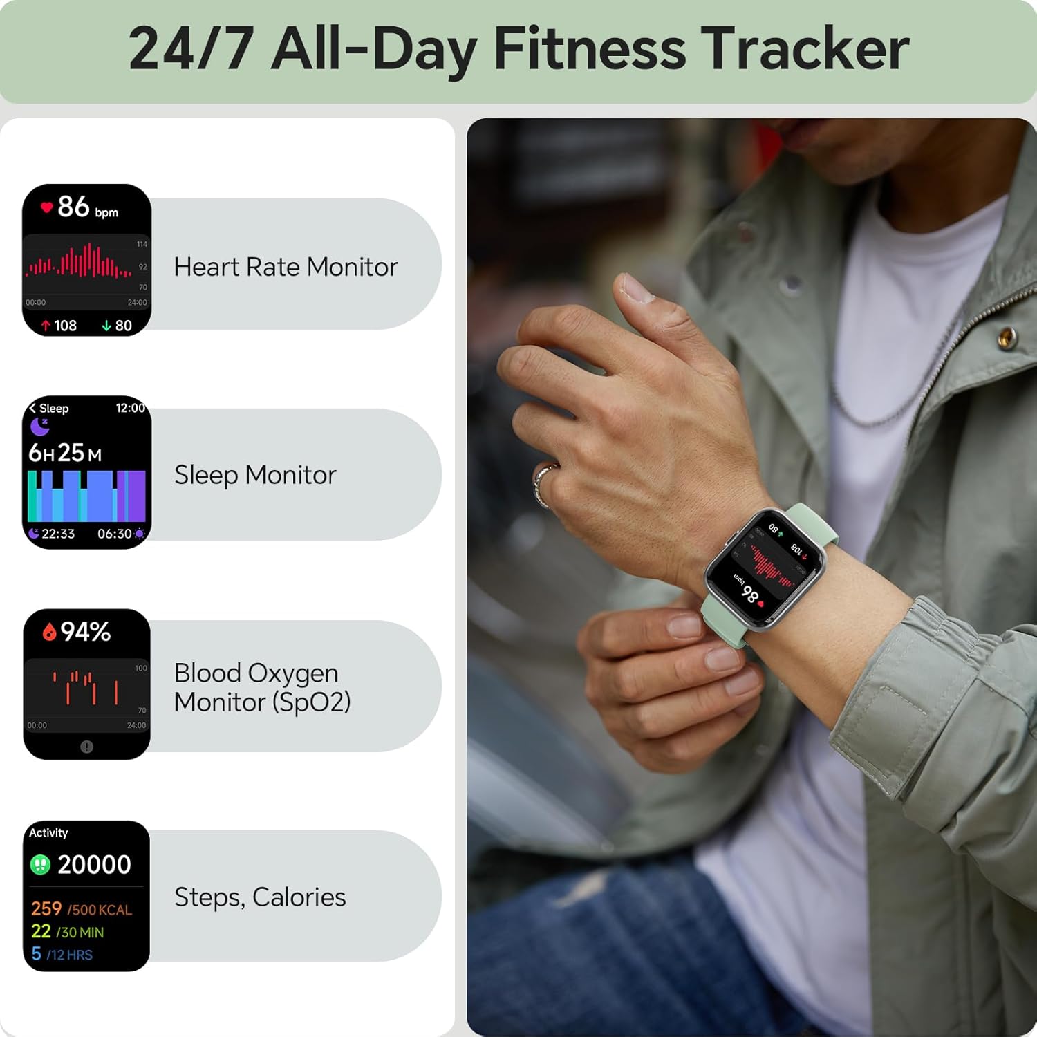 Detalle de aeac Smart Watch for Men & Women (1.8" HD Touch Screen) with Voice Calls, Alexa, Heart Rate, SpO2 & IP68