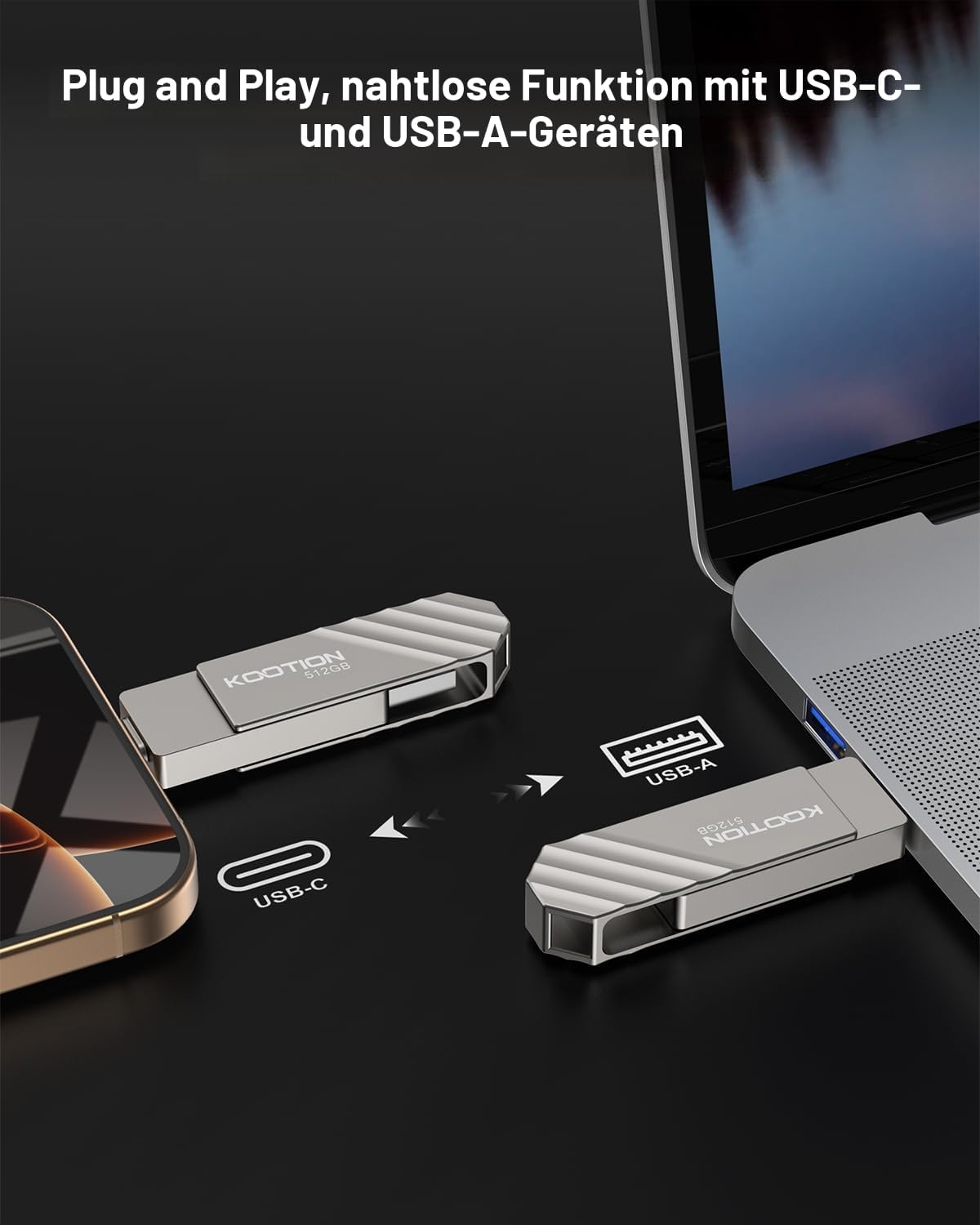 Detalle 2 de KOOTION USB Stick 512GB USB-C Stick USB 3.2 Gen 2 – Dual USB-C/USB-A Flash Drive