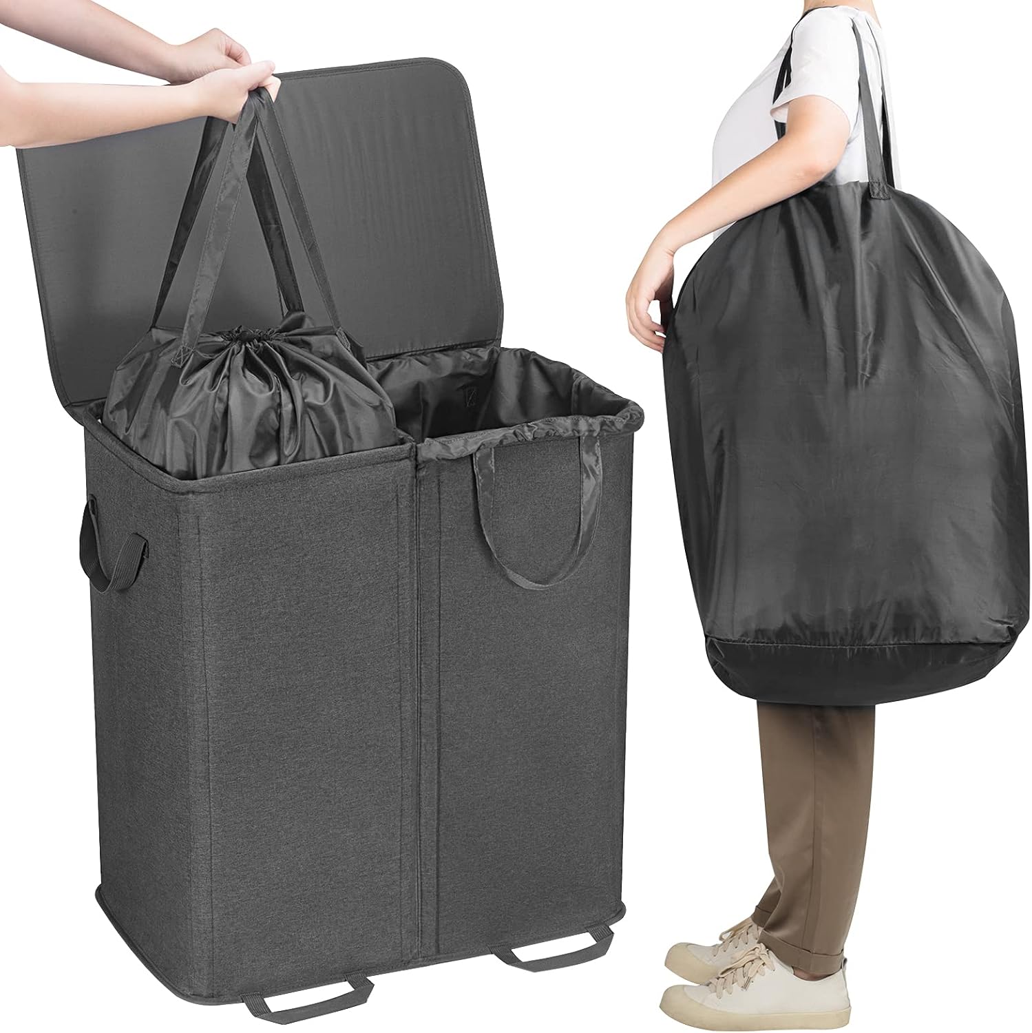 Detalle 2 de Lifewit Double Laundry Hamper 136L