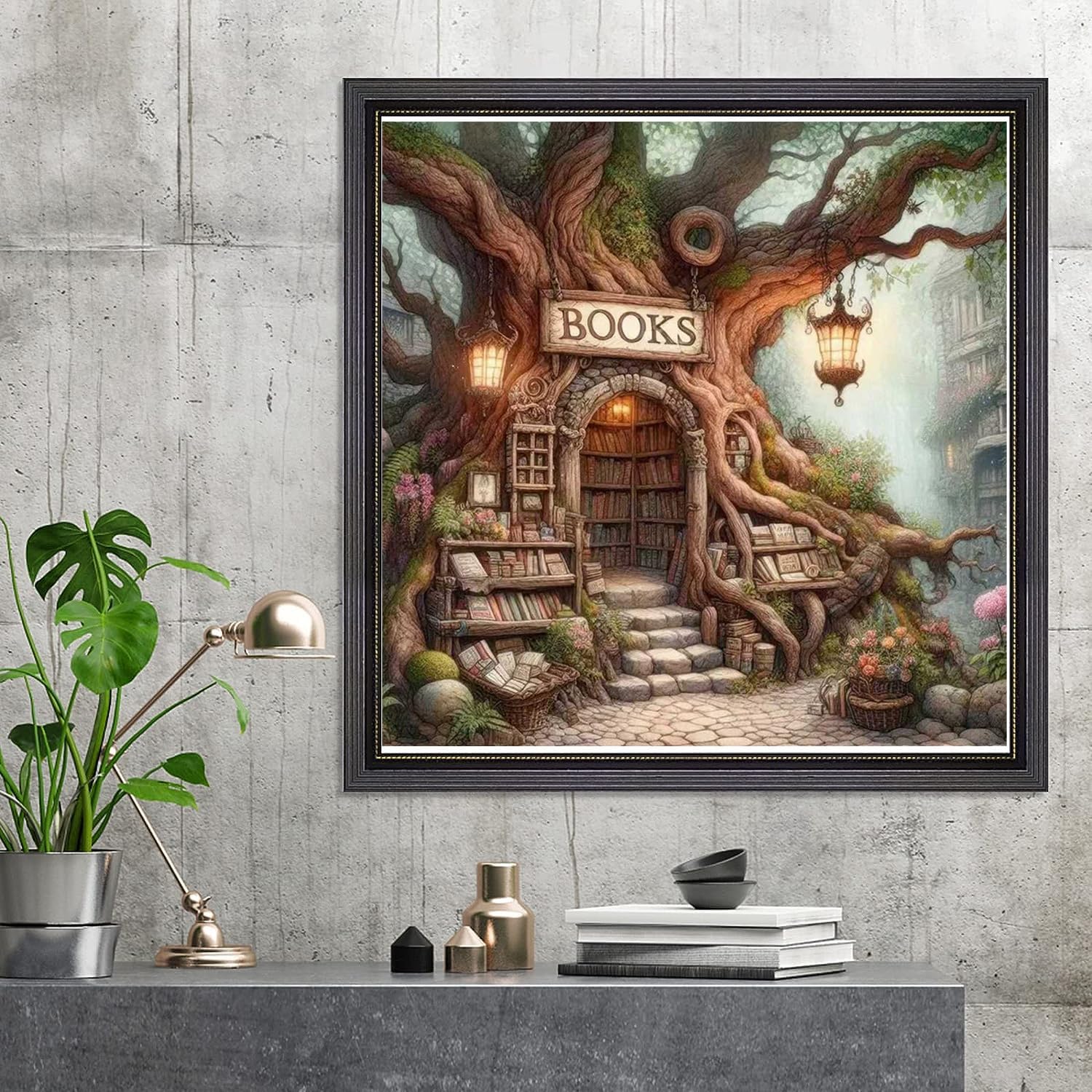 Detalle de Tree Book Diamond Art Kit for Adults, 35x35 cm Round Drill Canvas