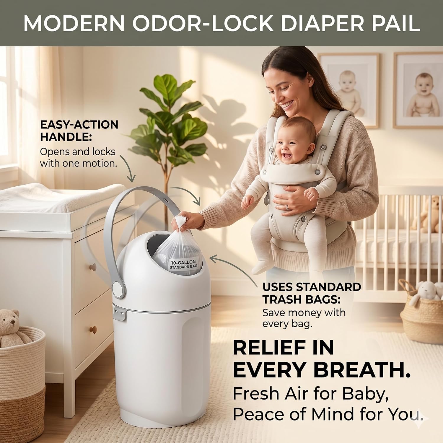 Thumbnail 6 de P@B PBell Diaper Pail, New Grey, 15 L with Odour-Control Lid