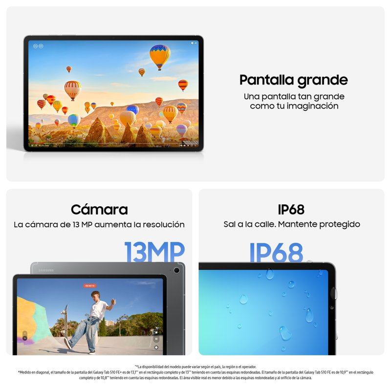 Detalle de Samsung Galaxy Tab S10 FE WiFi 10.9" 12GB/256GB Azul: ficha para decidir si merece la pena