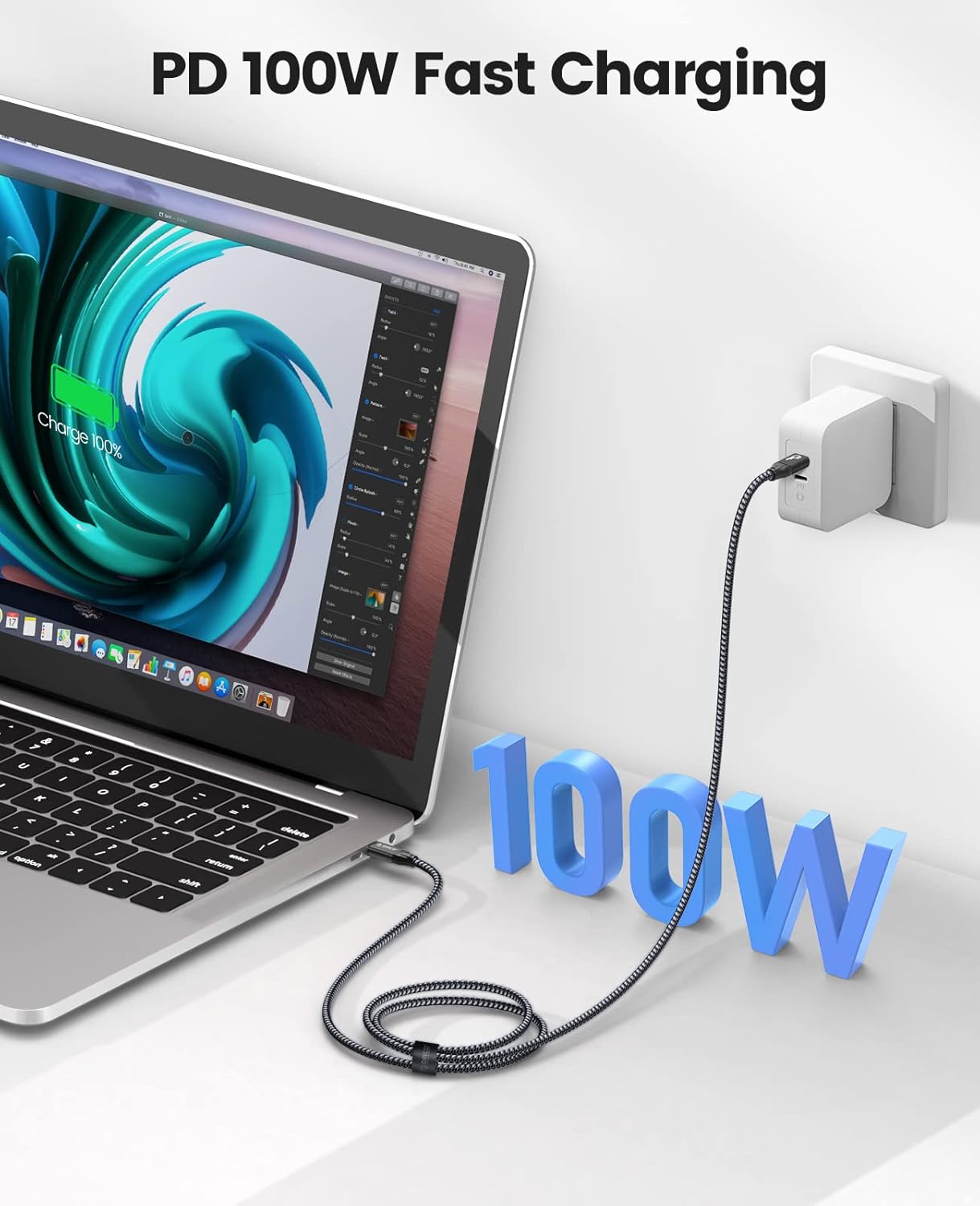 Detalle de ORICO USB-C Kabel 20 Gbps Gen2x2, 2 m, 100 W PD3.0, USB-C zu USB-C – 4K@60 Hz kompatibel