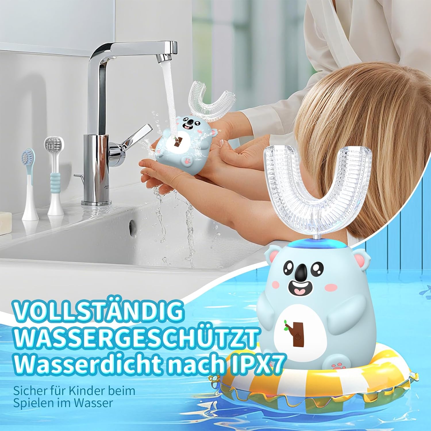Thumbnail 6 de Elektrische Kinderzahnbürste von Yzoaal – U-förmige Bürstenköpfe, Koala-Design, 5 Putzmodi, 60-Sekunden-Timer, IPX7