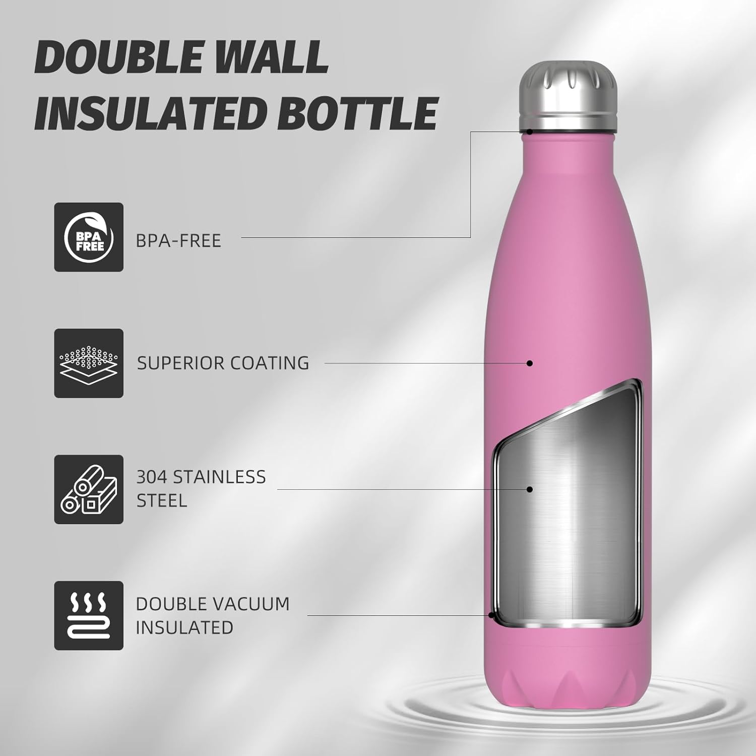 Thumbnail 2 de WATERSY Double Walled Stainless Steel Insulated Water Bottle (500ml) – Gloss Pink