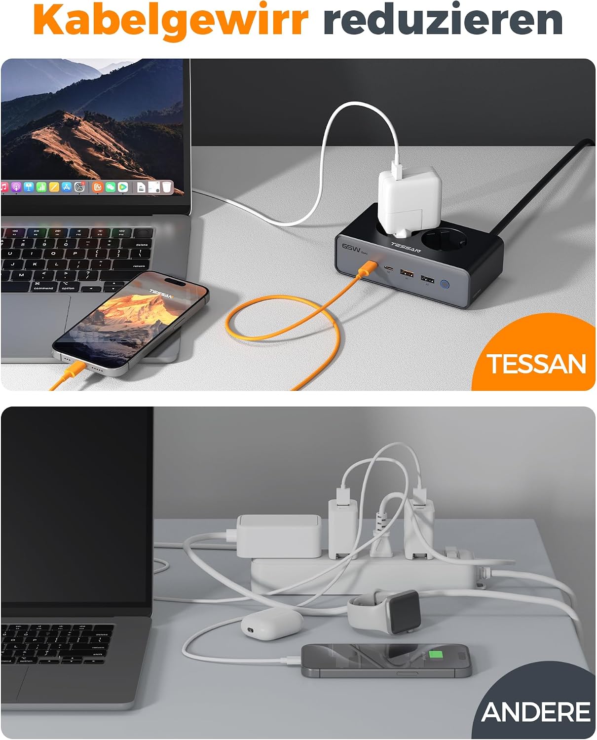 Thumbnail 5 de TESSAN Mehrfachsteckdose mit USB 6-in-1 (Überspannungsschutz, 4000 W, GaN PD 65 W, 1,5 m)